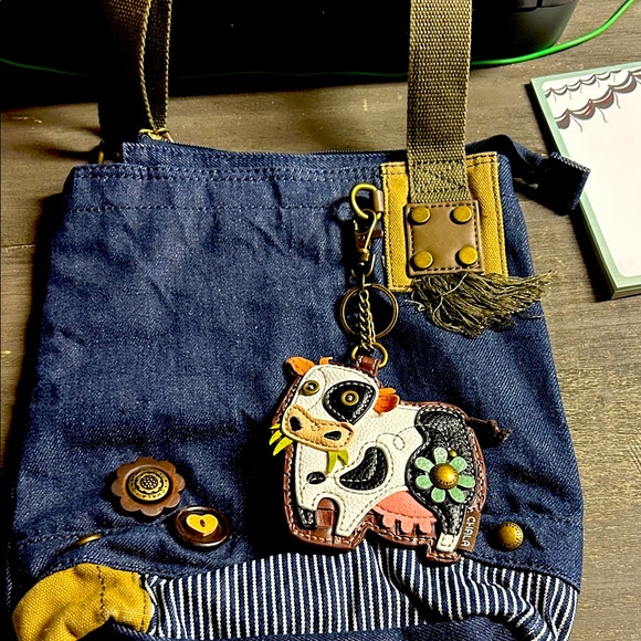 Chala Handbags - Chala Denim Crossbody Bag with Cow Bag Charm & Coin Purse